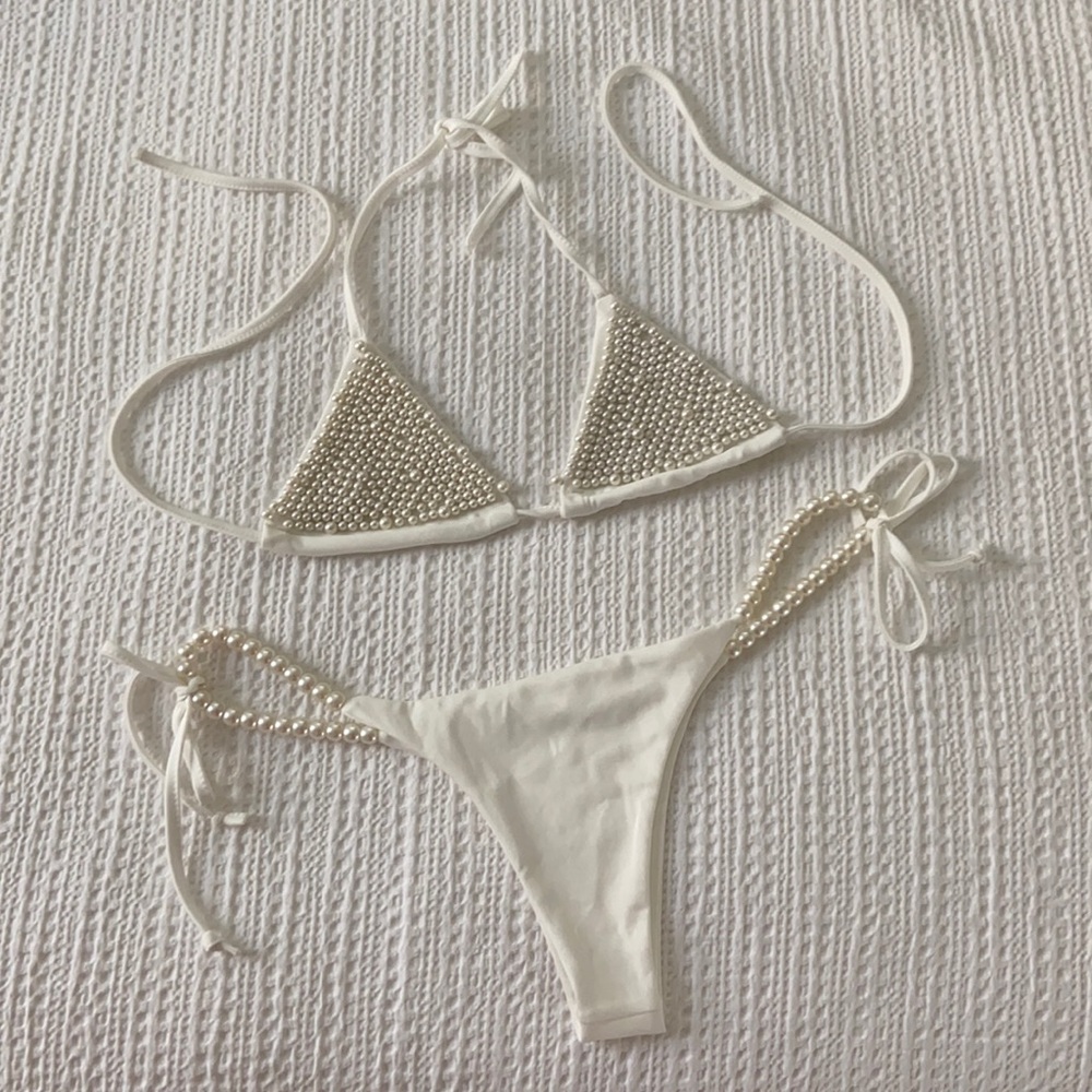 NWOT Bridal Bikini Pearl Swim Suit Set